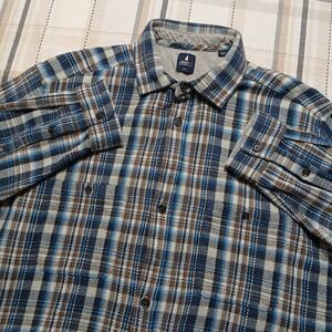 Johnnie‎ O Men's 2XLT Opry Laguna Blue & Brown Plaid Heavy Flannel Shirt Shacket